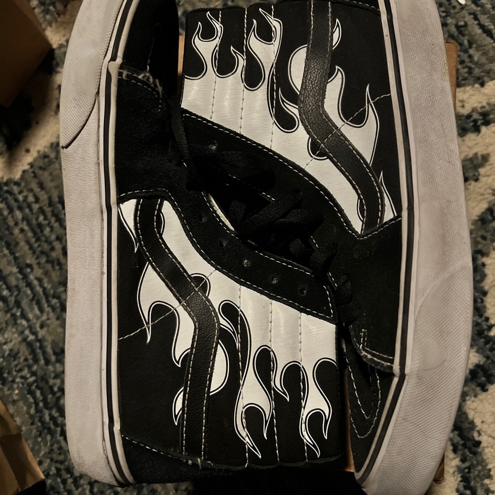 Vans Black and White Flame Sneakers
